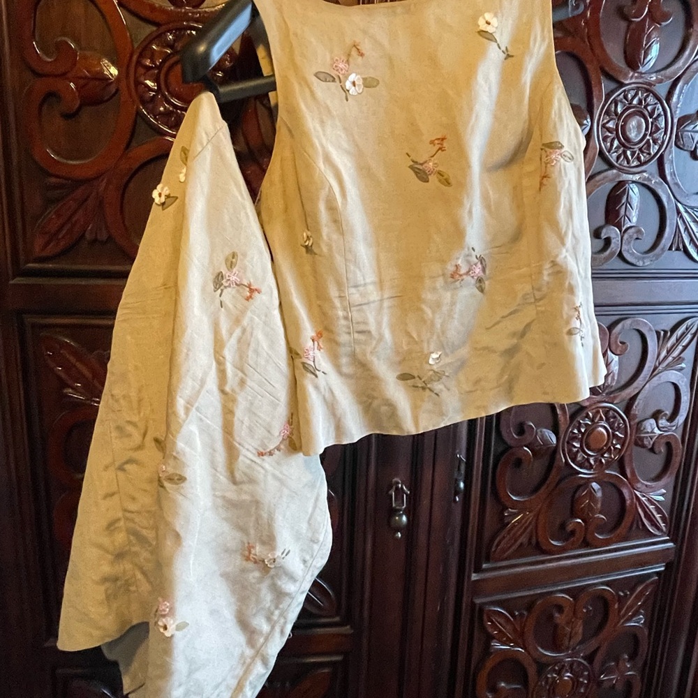 Ann Taylor floral embroidered Beige Silk Linen Skirt set - Picture 2 of 16